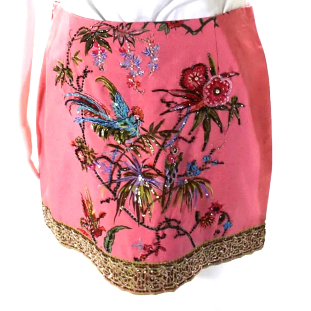 Y2k Vintage Tracy Reese Vintage Silk Beaded Bird of Paradise Skirt Anthropologie - Picture 3 of 6
